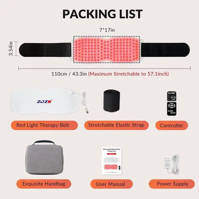 Alt view image 5 of 7 - ZJZK 24W Silicone Heating Pad For Back Neck And Shoulders Red Infrared Light Phototherapy Physical Therapy Device Body Wrap Belt