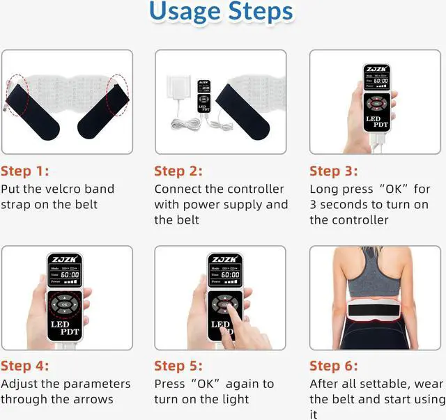 Alt view image 7 of 7 - ZJZK 660nm*150 850nm*150 940nm*150 Red Light Infrared Therapy Belt Infrared LED Light Panel Nir Light Therapy Devices for Knee