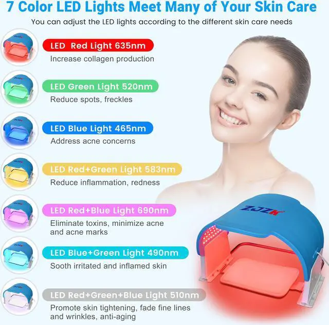 Alt view image 3 of 7 - ZJZK PDT LED Light Photodynamic Facial Skin Care Rejuvenation Photon Therapy Machine 7 Color LED Light Therapy