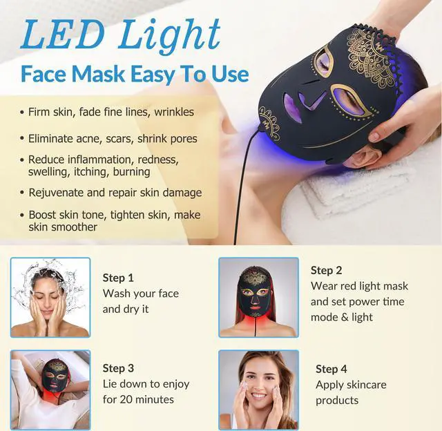 Alt view image 3 of 7 - ZJZK 7 Color Light Therapy 360Pcs Chips Red Light Therapy Mask For Skin Rejuvenation Anti-Aging Lighten Dark Circles Black