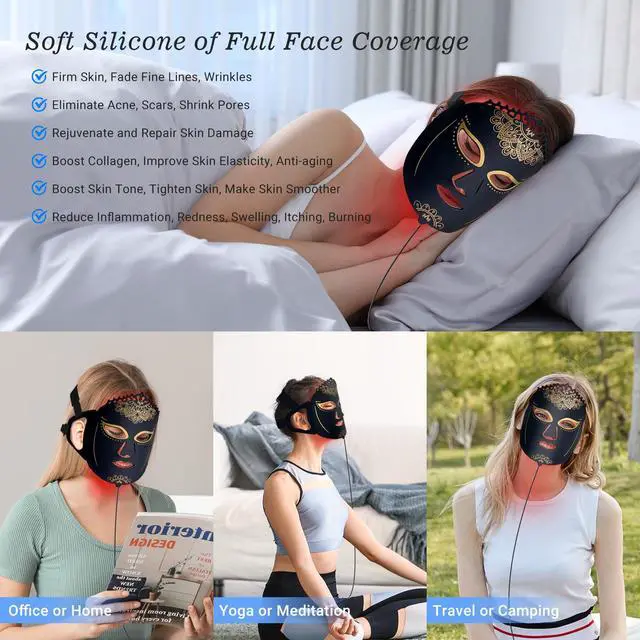Alt view image 4 of 7 - ZJZK 7 Color Light Therapy 360Pcs Chips Red Light Therapy Mask For Skin Rejuvenation Anti-Aging Lighten Dark Circles Black