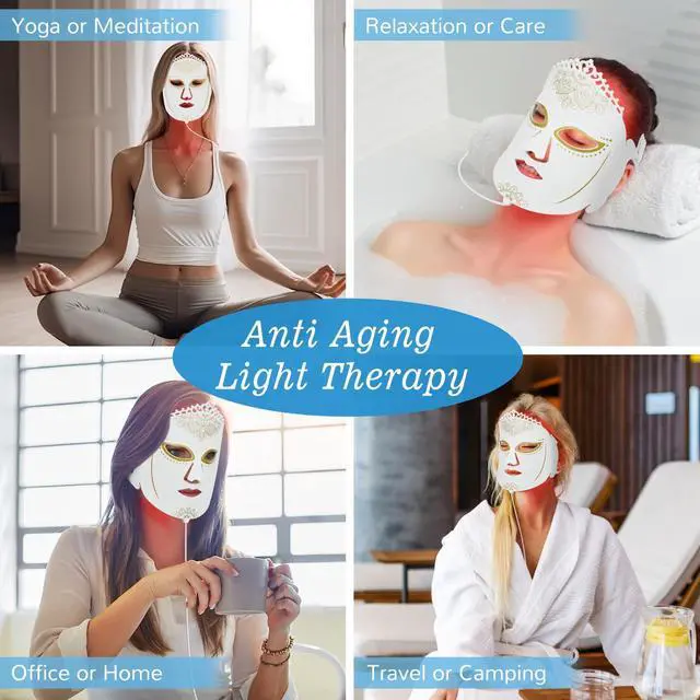 Alt view image 5 of 7 - ZJZK Led Lighted Face Mask 7 Color Light Therapy 1000Hz For Repair Damaged Skin Improve Skin Elasticity Lighten Dark Circles