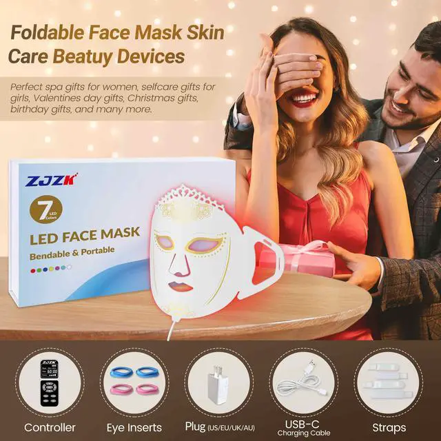 Alt view image 7 of 7 - ZJZK Led Lighted Face Mask 7 Color Light Therapy 1000Hz For Repair Damaged Skin Improve Skin Elasticity Lighten Dark Circles