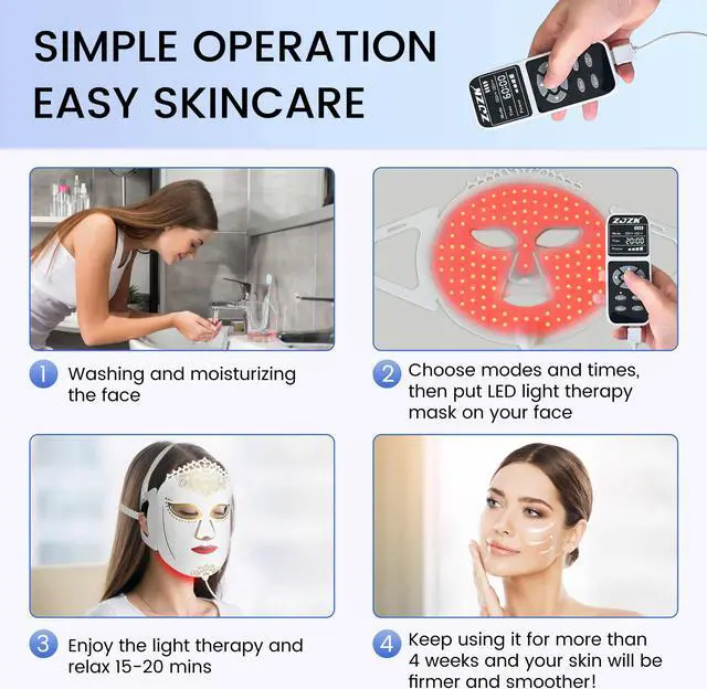 Alt view image 4 of 7 - ZJZK Led Lighted Face Mask 7 Color Light Therapy 1000Hz For Repair Damaged Skin Improve Skin Elasticity Lighten Dark Circles