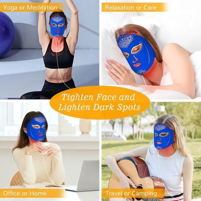 Alt view image 7 of 7 - ZJZK Red Light Therapy For Face, Led Red Light Therapy Mask 360Pcs Chips For Collagen Production Anti-Aging Firm Skin 1000Hz Blue