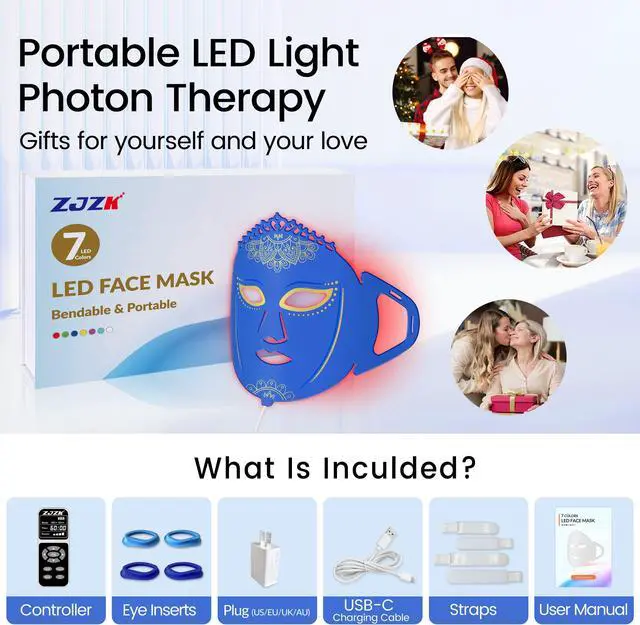 Alt view image 6 of 7 - ZJZK Red Light Therapy For Face, Led Red Light Therapy Mask 360Pcs Chips For Collagen Production Anti-Aging Firm Skin 1000Hz Blue