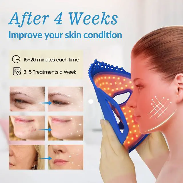Alt view image 5 of 7 - ZJZK Red Light Therapy For Face, Led Red Light Therapy Mask 360Pcs Chips For Collagen Production Anti-Aging Firm Skin 1000Hz Blue