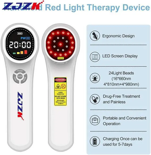 Alt view image 5 of 7 - ZJZK Cold Laser Therapy For Arthritis 16X660Nm 4X810Nm 4X980Nm Hand Held Cold Laser For People Or Animals Easy To Carry