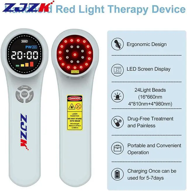 Alt view image 7 of 7 - ZJZK Cold Laser Therapy For Arthritis 16X660Nm 4X810Nm 4X980Nm Hand Held Cold Laser For People Or Animals Easy To Carry Grey