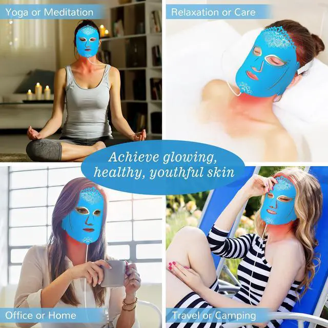 Alt view image 6 of 7 - ZJZK 7 Color LED Face Mask Light Therapy Mask for Facial Wrinkles Skin Care Xmas Gift Aqua