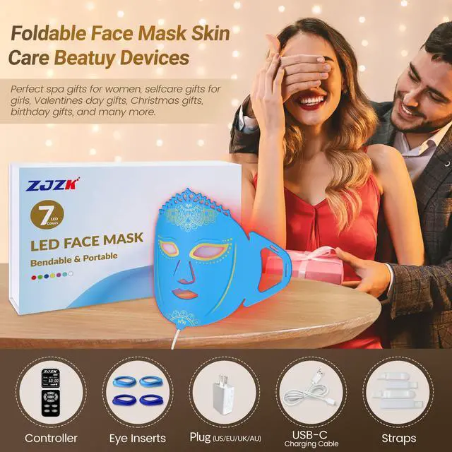 Alt view image 3 of 7 - ZJZK 7 Color LED Face Mask Light Therapy Mask for Facial Wrinkles Skin Care Xmas Gift Aqua