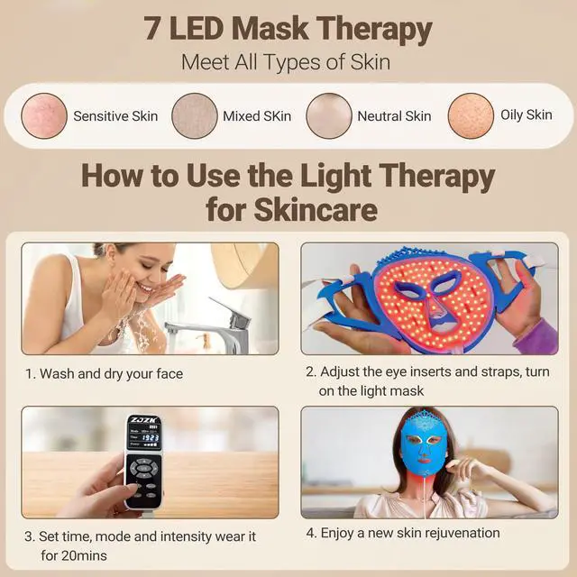 Alt view image 5 of 7 - ZJZK 7 Color LED Face Mask Light Therapy Mask for Facial Wrinkles Skin Care Xmas Gift Aqua