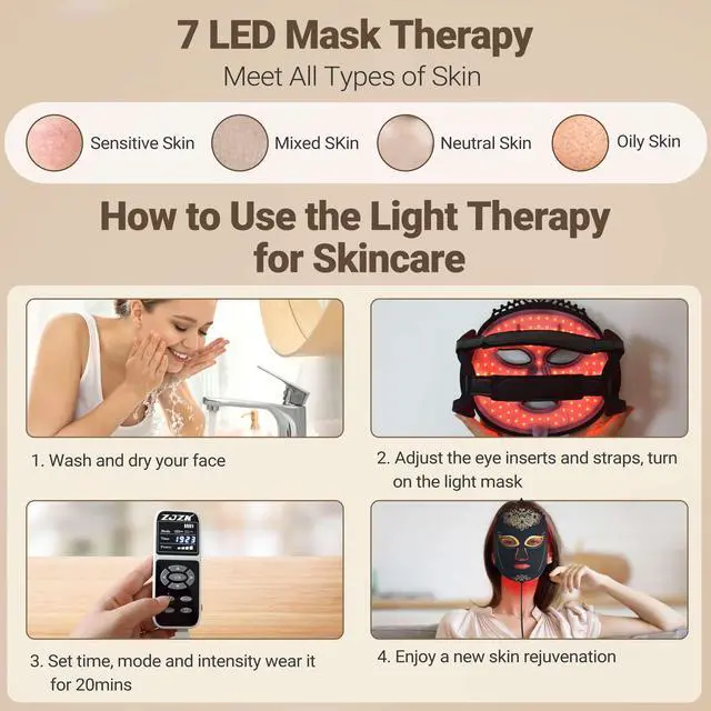 Alt view image 5 of 7 - ZJZK Led Red Light Therapy Face & Neck Mask, 7 Colors Led Light Therapy Facial Mask