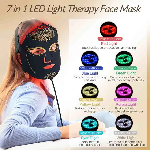 Alt view image 4 of 7 - ZJZK Led Red Light Therapy Face & Neck Mask, 7 Colors Led Light Therapy Facial Mask