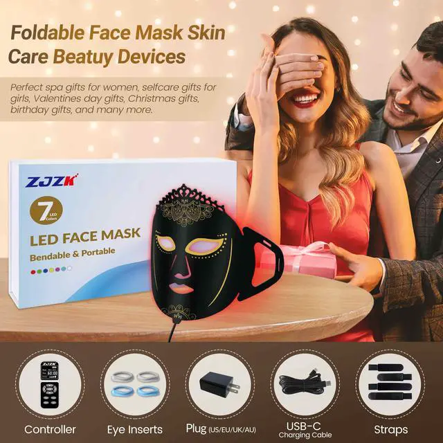 Alt view image 3 of 7 - ZJZK Led Red Light Therapy Face & Neck Mask, 7 Colors Led Light Therapy Facial Mask