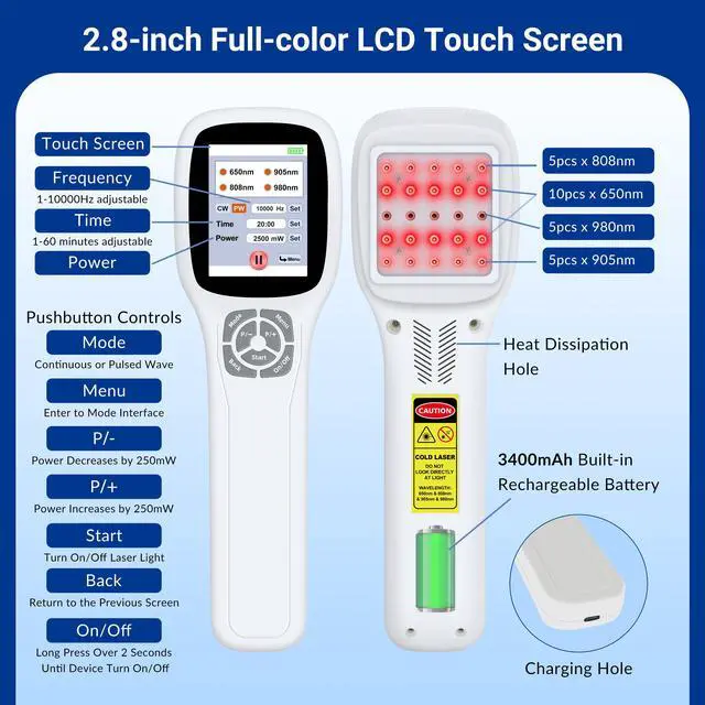 Alt view image 4 of 5 - ZJZK 25 Diodes Cold Laser Therapy Fourwave Laser Therapy For Boby Relief