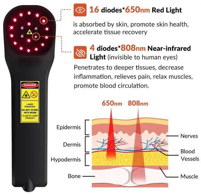 Alt view image 2 of 7 - ZJZK LLLT Cold Laser Therapy Device 4*808nm & 16*650nm Human/Vet Handheld Infrared Red Light Therapy, human,Pet Dogs Treatment Device for Muscle Pain Relief & Improve Healing