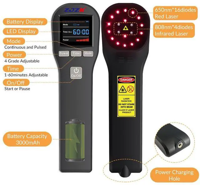 Alt view image 5 of 7 - ZJZK LLLT Cold Laser Therapy Device 4*808nm & 16*650nm Human/Vet Handheld Infrared Red Light Therapy, human,Pet Dogs Treatment Device for Muscle Pain Relief & Improve Healing