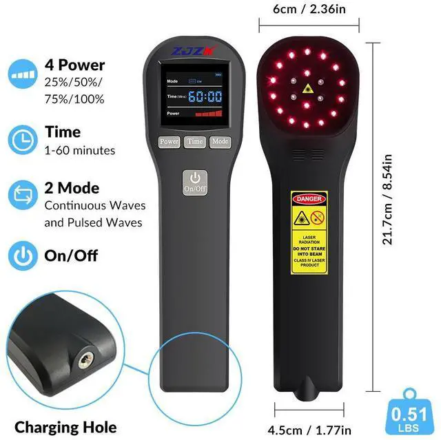 Alt view image 7 of 7 - ZJZK LLLT Cold Laser Therapy Device 4*808nm & 16*650nm Human/Vet Handheld Infrared Red Light Therapy, human,Pet Dogs Treatment Device for Muscle Pain Relief & Improve Healing
