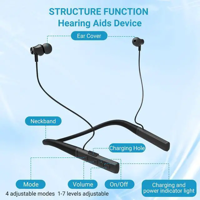 Alt view image 7 of 7 - ZJZK Hearing Aids for Seniors, Rechargeable Neckband Hearing Amplifier Devices for Adult,  Wireless Magnetic Neck Hanging Hearing Aid with Noise Cancellation, 32-channel Digital, 7 Volumes Control