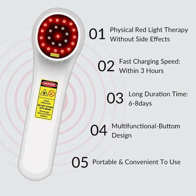 Alt view image 6 of 7 - ZJZK Handheld Red Light Therapy Device, Cold Light Therapy Machine for Knee, Shoulder, Muscle, Joint Pain Relief,980nmx4 810nmx4 660nm*16, Near Infrared Light Therapy for Human at Home or Travel Whtie