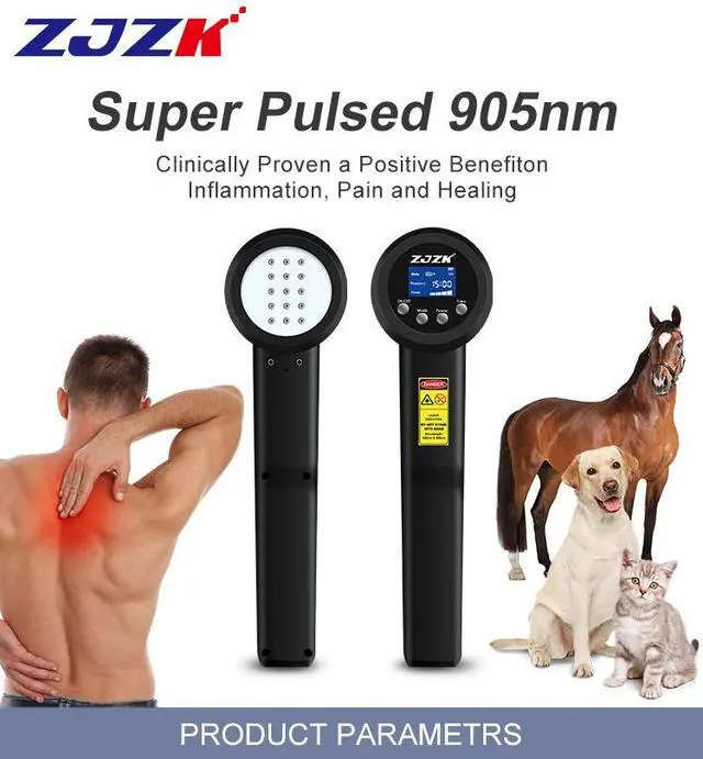 Main image of ZJZK 305W Veterinary/Medical Grade  Intense Pulsed Light Treatment 905nm*4+808nm*10+660nm*1 Laser for Back Pain.Diminish Inflammation