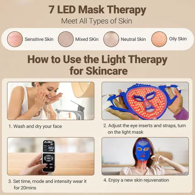 Alt view image 4 of 7 - ZJKC 7 Color Led Light Therapy Face Mask, Red Light Therapy for Face, Upgraded Led Face Mask Light Therapy include 360PCS Led, Portable Silicone Beauty Facial Mask, Led Mask Therapy at Home and Travel