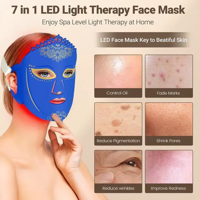 Alt view image 5 of 7 - ZJKC 7 Color Led Light Therapy Face Mask, Red Light Therapy for Face, Upgraded Led Face Mask Light Therapy include 360PCS Led, Portable Silicone Beauty Facial Mask, Led Mask Therapy at Home and Travel
