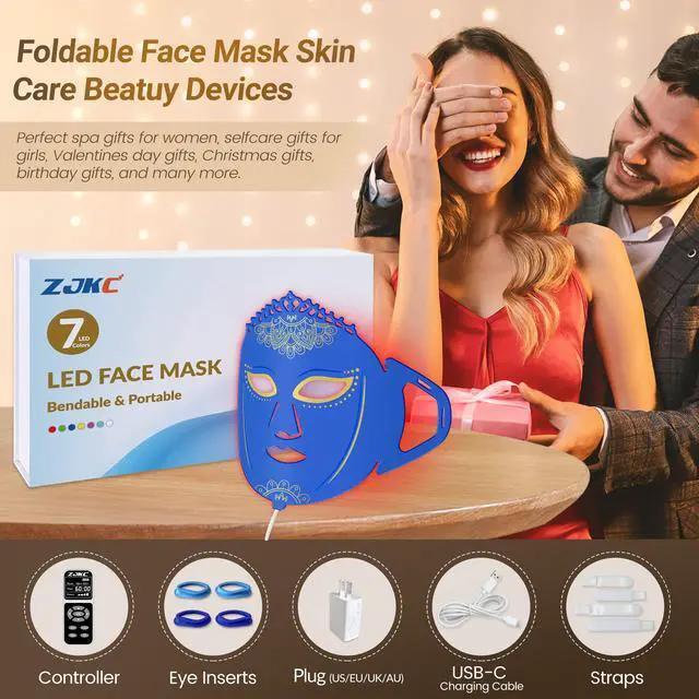 Alt view image 7 of 7 - ZJKC 7 Color Led Light Therapy Face Mask, Red Light Therapy for Face, Upgraded Led Face Mask Light Therapy include 360PCS Led, Portable Silicone Beauty Facial Mask, Led Mask Therapy at Home and Travel