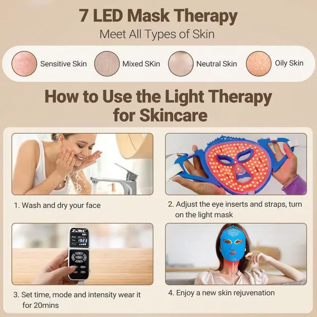 Alt view image 6 of 7 - ZJKC 7 Color Led Light Therapy Face Mask, Red Light Therapy for Face, Upgraded Led Face Mask Light Therapy include 360PCS Led, Portable Silicone Beauty Facial Mask, Led Mask Therapy at Home and Travel