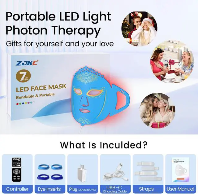 Alt view image 7 of 7 - ZJKC 7 Color Led Light Therapy Face Mask, Red Light Therapy for Face, Upgraded Led Face Mask Light Therapy include 360PCS Led, Portable Silicone Beauty Facial Mask, Led Mask Therapy at Home and Travel