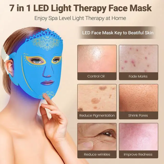 Alt view image 4 of 7 - ZJKC 7 Color Led Light Therapy Face Mask, Red Light Therapy for Face, Upgraded Led Face Mask Light Therapy include 360PCS Led, Portable Silicone Beauty Facial Mask, Led Mask Therapy at Home and Travel
