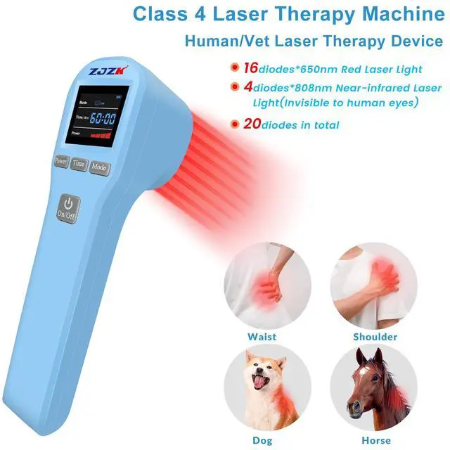 Main image of ZJZK Cold Laser Therapy Device for Muscle & Joint, 4x808nm+16x650nm, Pain Relief, Accelerate Healing, Home Light Therapy for Human and Animals Blue