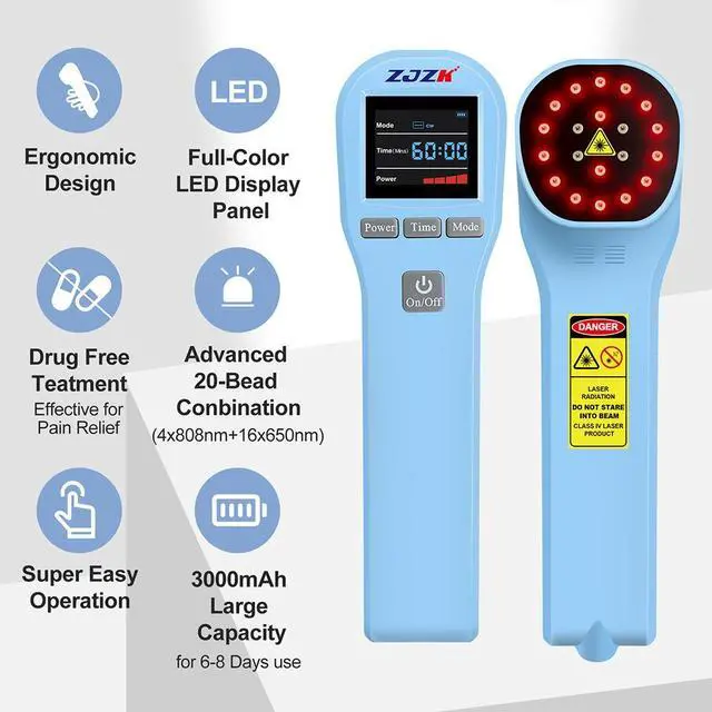 Alt view image 3 of 7 - ZJZK Cold Laser Therapy Device for Muscle & Joint, 4x808nm+16x650nm, Pain Relief, Accelerate Healing, Home Light Therapy for Human and Animals Blue