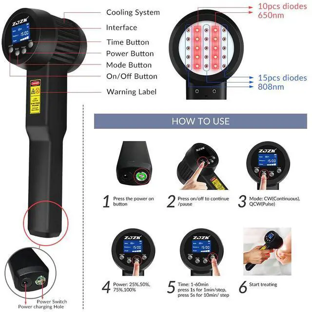 Alt view image 6 of 7 - ZJZK Class 4 Laser Cold Laser Therapy System Unit for Muscle and Joints Stimulation-Cold Laser Therapy 8W/8000mW
