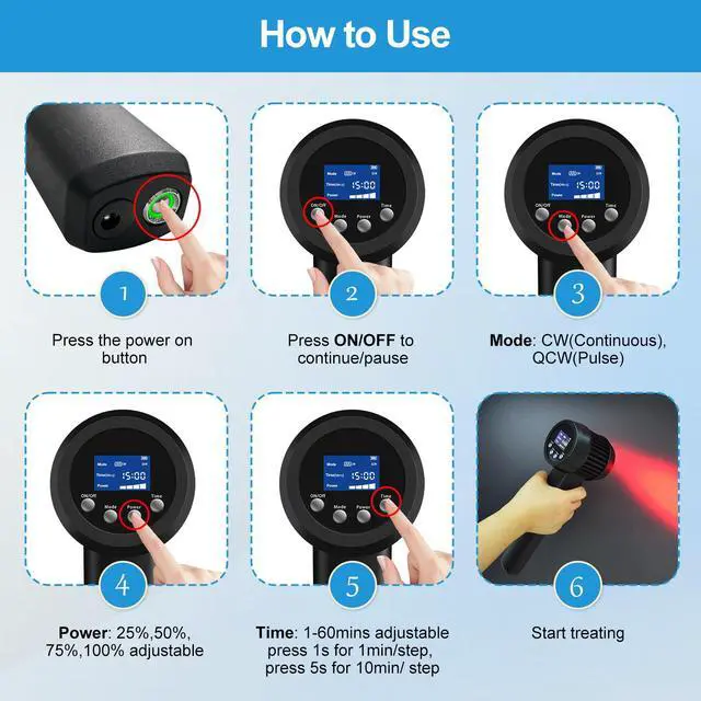 Alt view image 4 of 5 - ZJZK Cold laser therapy device Anti Inflammation Laser Therapy Machine 8W 650nm*10+808nm*15 Reduce Swelling 8W