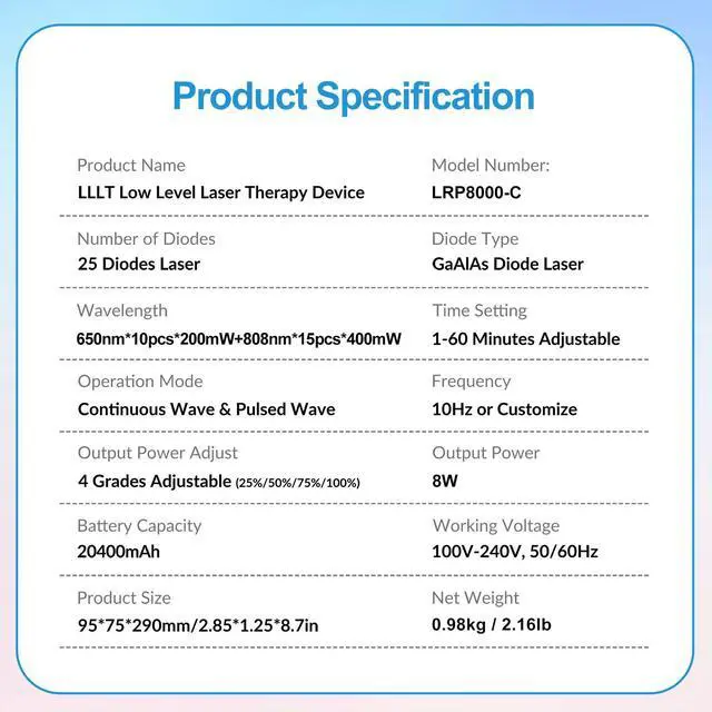 Alt view image 3 of 5 - ZJZK Cold laser therapy device Anti Inflammation Laser Therapy Machine 8W 650nm*10+808nm*15 Reduce Swelling 8W