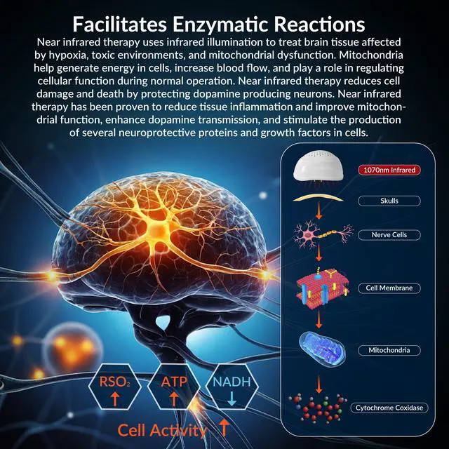 Alt view image 2 of 7 - ZJZK 1070 Near Infrared Helmet Light Therapy Photobiomodulation for Improve sleep and Enhance Cognition