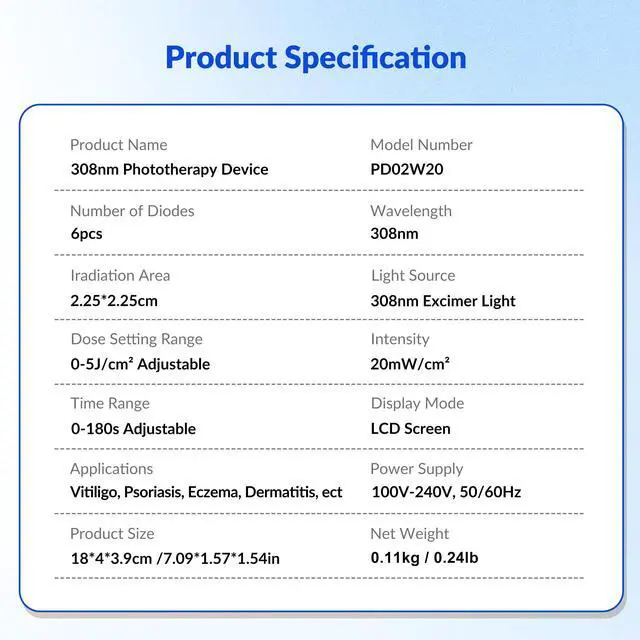 Alt view image 6 of 7 - ZJZK Excimer 308nm Laser Ultraviolet Handheld 20mW/cm² for Vitiligo, psoriasis At-Home
