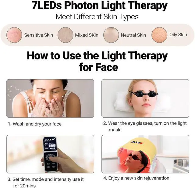 Alt view image 6 of 7 - ZJZK Red Light Therapy Mask-Infrared Photons Facial Skin Care Machine LED Beauty Mask-Flexible Led Light Therapy Silicone material