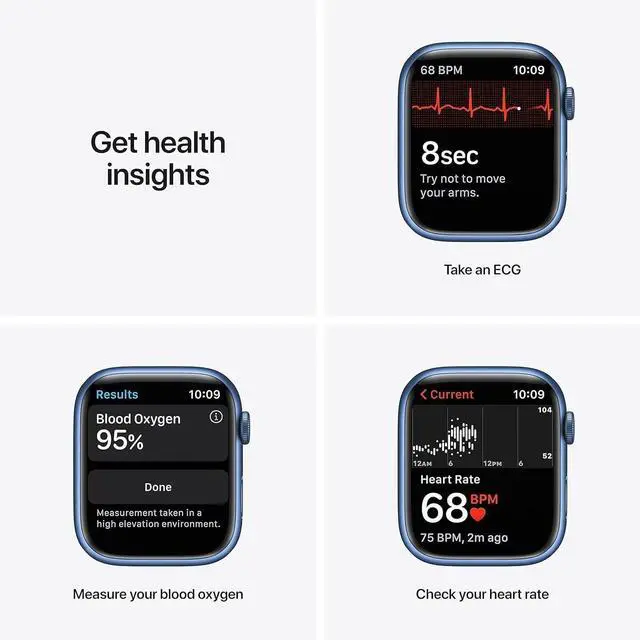 Alt view image 3 of 3 - Apple Watch Series 7 41mm GPS 32GB - Aluminum + Blue Sport Band Refurbished Excellent