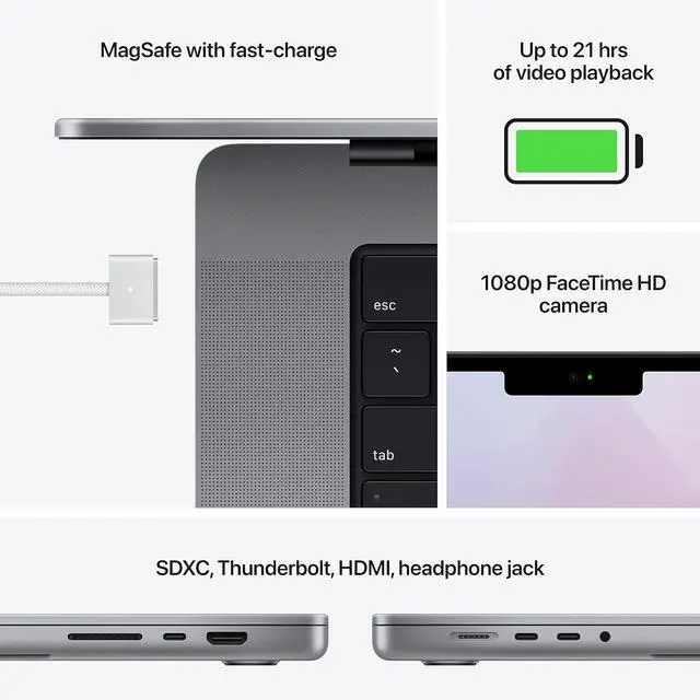 Alt view image 6 of 6 - Apple MacBook Pro with Apple M1 Pro chip Late 2021 (14 inch, 16GB RAM, 512GB SSD) Silver (Renewed) 8-core CPU 14-core GPU Silver MKGR3LL/A Excellent Condition