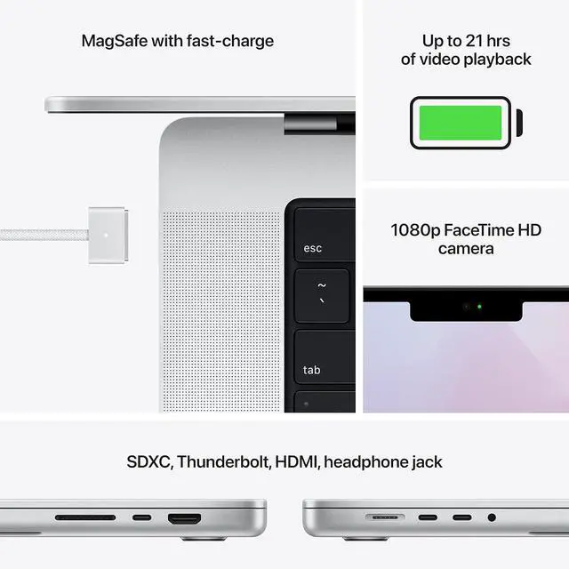 Alt view image 5 of 5 - Apple MacBook Pro Late 2021 with Apple M1 Pro chip 10-core CPU 16-core GPU (16 inch, 16GB RAM, 1TB SSD) Silver (Renewed)  MK1F3LL/A Very Good Condition
