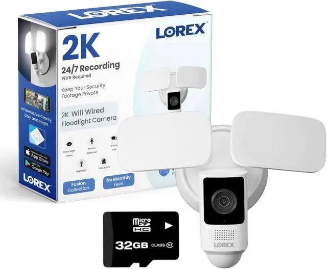 Main image of Lorex 2K Wi-Fi Floodlight Camera with Adjustable LEDs, Smart Motion Detection, 2-Way Talk, Color Night Vision, White