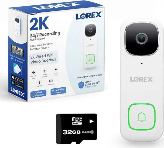 Main image of Lorex 2K Wired WiFi Smart Video Doorbell Camera w/ No Subscription Fee - Smart Security Lighting, Night Vision, Motion Detection, Requires Existing Wiring (White)