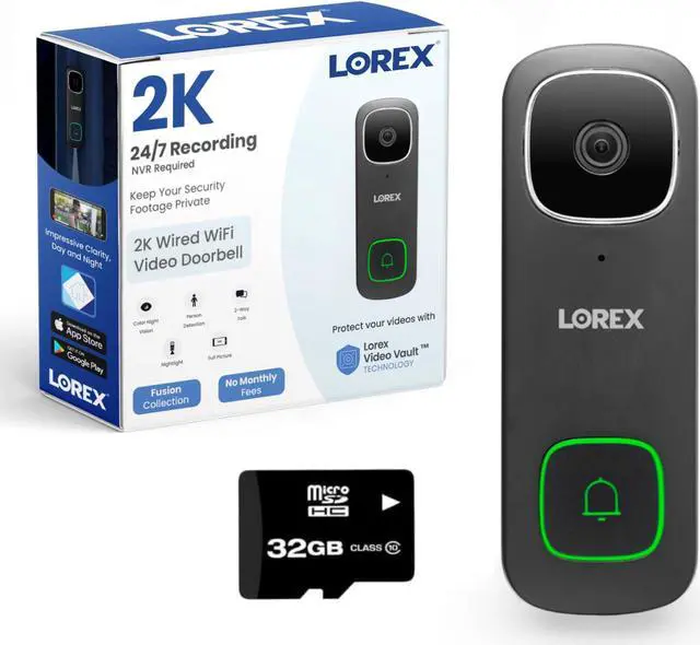 Main image of Lorex 2K Wired WiFi Smart Video Doorbell Camera w/ No Subscription Fee - Smart Security Lighting, Night Vision, Motion Detection, Requires Existing Wiring (Snow White)