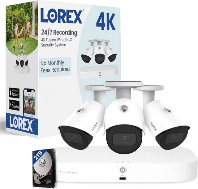 Main image of Lorex Fusion 4K PoE Outdoor/Indoor Smart Home Security Camera System, 2TB NVR, White  3 Bullet IP Cameras, 16 Channel (Wired & WiFi Fusion) Surveillance, Human/Vehicle Detection, Color Night Vision