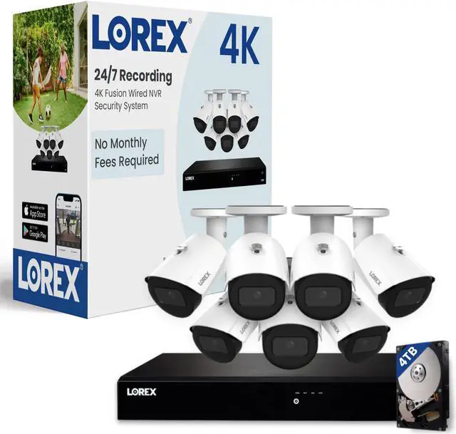 Main image of Lorex Fusion 4K PoE Outdoor/Indoor Smart Home Security Camera System, 4TB NVR, White  7 Bullet IP Cameras, 16 Channel (Wired & Fusion WiFi) Surveillance, Color Night Vision, Smart Motion Detection