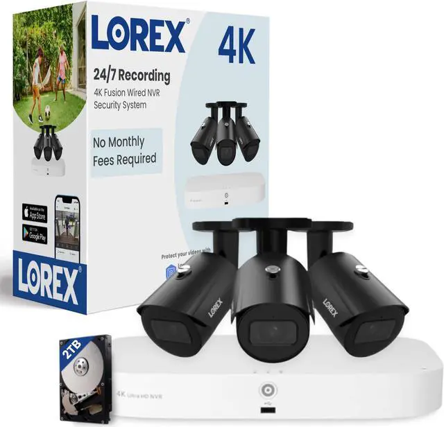 Main image of Lorex Fusion 4K PoE Outdoor/Indoor Smart Home Security Camera System, 2TB NVR, Black  3 Bullet IP Cameras, 16 Channel (Wired & WiFi Fusion) Surveillance, Human/Vehicle Detection, Color Night Vision