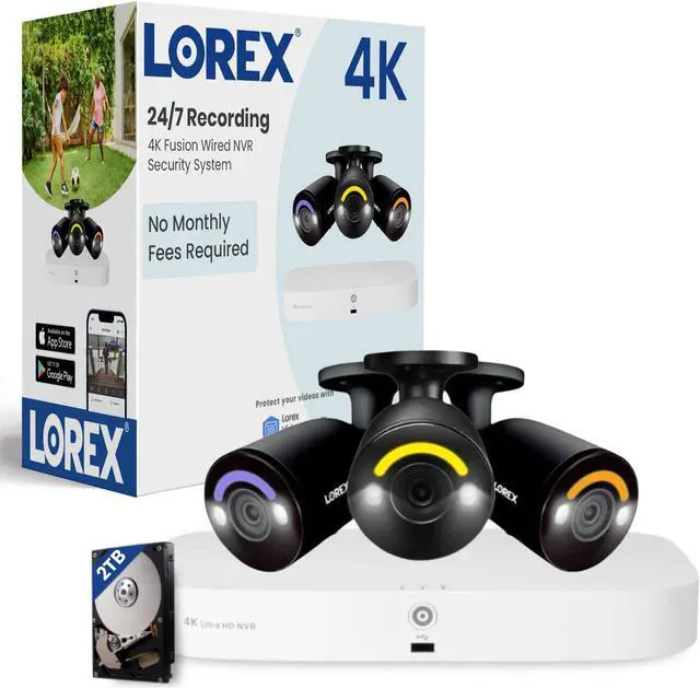 Main image of Lorex 16-Channel (8 Wired & 8 Fusion WiFi) 4K 2TB Security Camera NVR IP Recorder, Black - 3 Bullet Smart Security Lighting 1P67 Weatherproof LED Cameras, Smart Motion Detection, Color Night Vision